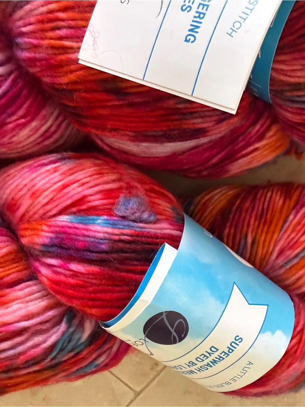 Cloudborn Fibers Superwash Merino Fingering Yarn - Multicolor Pink/Blue/Orange